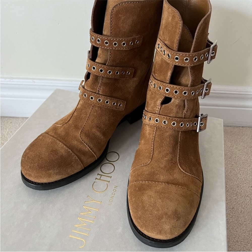 Jimmy Choo Brown Suede Multi-Buckle Ankle Booties